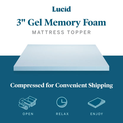 LUCID 3-inch Ventilated Gel Memory Foam Mattress Topper - Twin