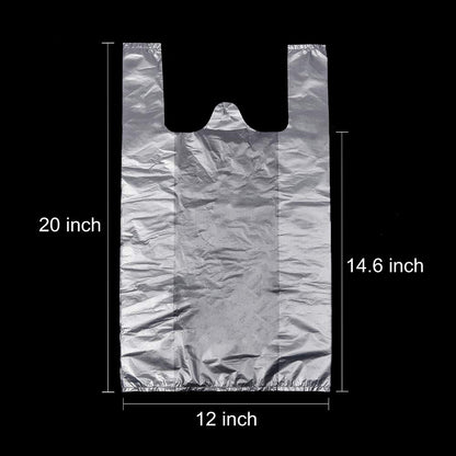 LazyMe T Shirt Bags Plastic Grocery Bags with Handles for Merchandise and Supermarket, Bolsas De Plastico Para Negocio, 12 x 20 Inch (White, 100Pcs)