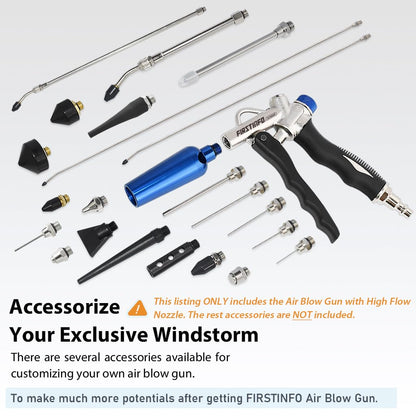 FIRSTINFO A18569US Adjustable Air Flow | Two-Way Taiwan Air Blow Gun with Higher Flow Nozzle | TPR Anti-slip Handle