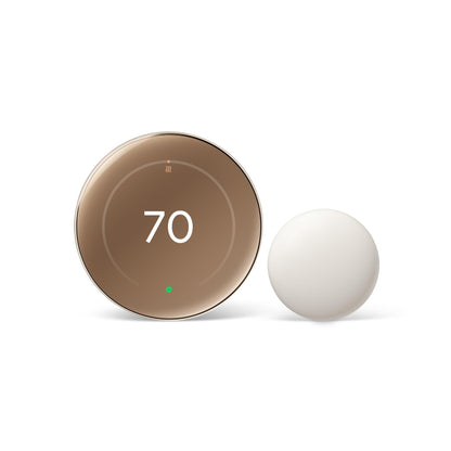 Google Nest Learning Thermostat (4th Gen, 2024) with Nest Temperature Sensor - Energy Saving Smart Thermostat - Works with Alexa, Apple HomeKit and Google Home App - Polished Gold