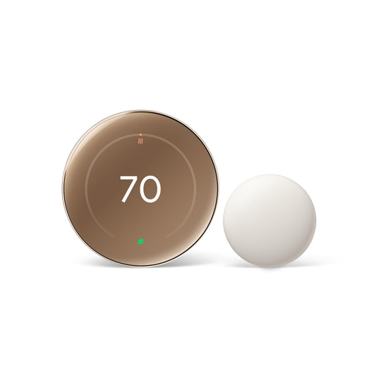 Google Nest Learning Thermostat (4th Gen, 2024) with Nest Temperature Sensor - Energy Saving Smart Thermostat - Works with Alexa, Apple HomeKit and Google Home App - Polished Gold