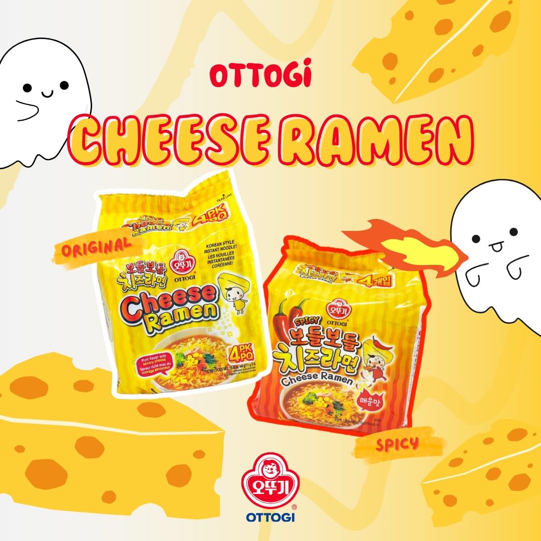 OTTOGI Cheese Ramen, Korean Style Instant Noodle, Rich Flavor with Savory Cheese, 3.92oz x 4 Pack