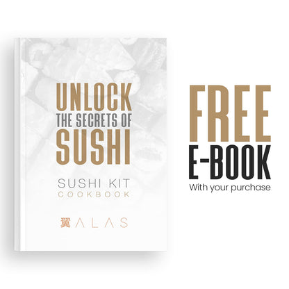 Alas Complete 20 Piece Sushi Making Set - Kit for Beginners & Pros with Knife, 2 Mats, Rice Bazooka and Dipping Plate