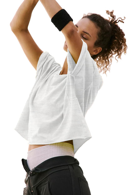 Active Loose Ribbed Crop Tops for Women Women's Cotton Short Sleeve Workout Shirts Yoga Running Athletic Gym Shirt Casual Cropped T-Shirt Crewneck Ribbed Loose Summer Womens Basic Tops Light Grey M