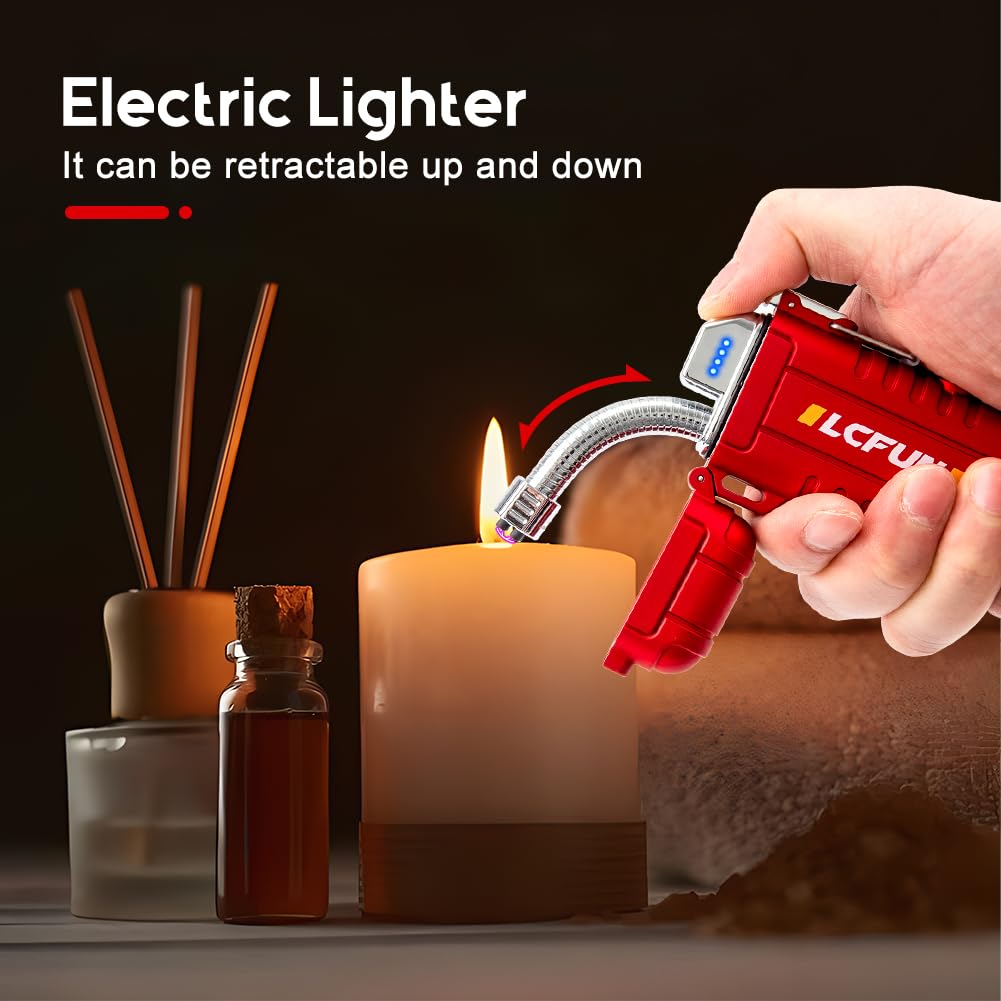 LcFun Electric Dual Arc Lighter USB Rechargeable, Windproof Plasma Lighters with LED Battery Indicator, Waterproof Flashlight Lighter with Whistle Lanyard for Camping, Survival Gear Gifts for Men