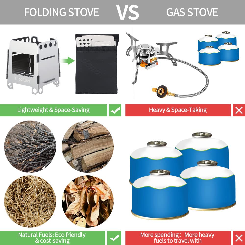 Lixada Camping Wood Stove Folding Lightweight Stainless Steel Wood Burning Stove Portable Backpacking Alcohol Stove for Outdoor Camping Hiking Picnic BBQ Picnic Hunting