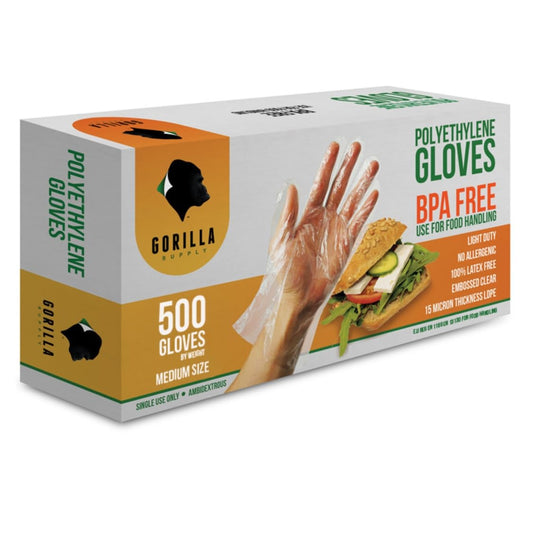 GORILLA SUPPLY 1000 BPA Free Premium Disposable Gloves Poly PE LDPE Plastic for Kitchen Food Handling Food Prep Latex & Powder Free (1000 Count, Medium)