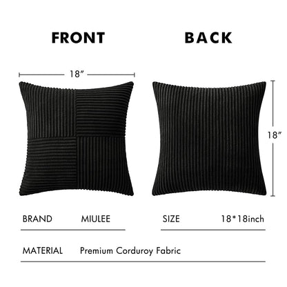 MIULEE Black Corduroy Pillow Covers Pack of 2 Boho Decorative Spliced Throw Pillow Covers Soft Solid Couch Pillowcases Cross Patchwork Textured Cushion Covers for Living Room Bed Sofa 18x18 inch