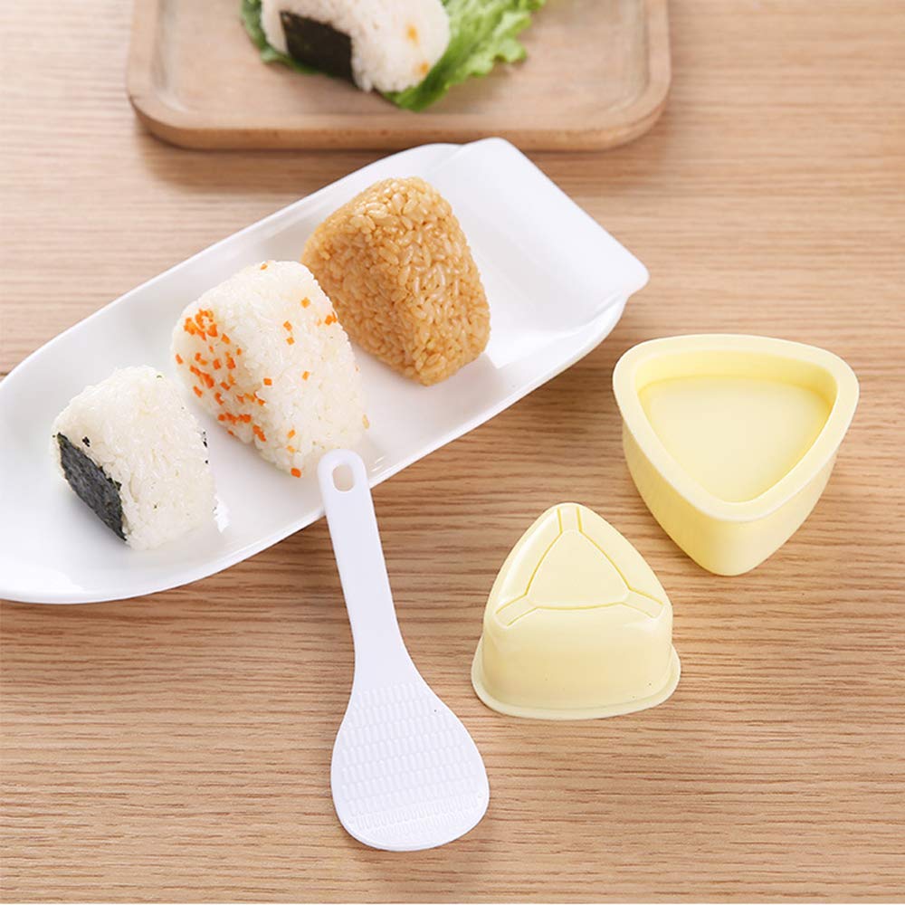 5 Pack Onigiri Sushi Making Mold, Triangle Sushi Press (Large & Small), Heart and Plum Blossom Shaped Sushi Rice Mold, Double Cylindrical Connectors Sushi Maker with 2 Small Rice Paddle