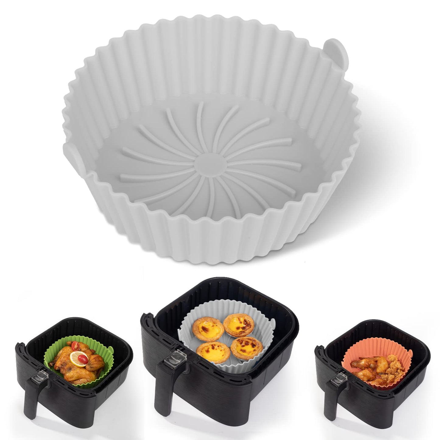 Loveuing Silicone Liners - Reusable Non-stick Pot Liner Compatible with COSORI Air Fryer Basket Accessories (Large - 6.3 Inch, Fit 3 to 4.5 Qt, Gray)