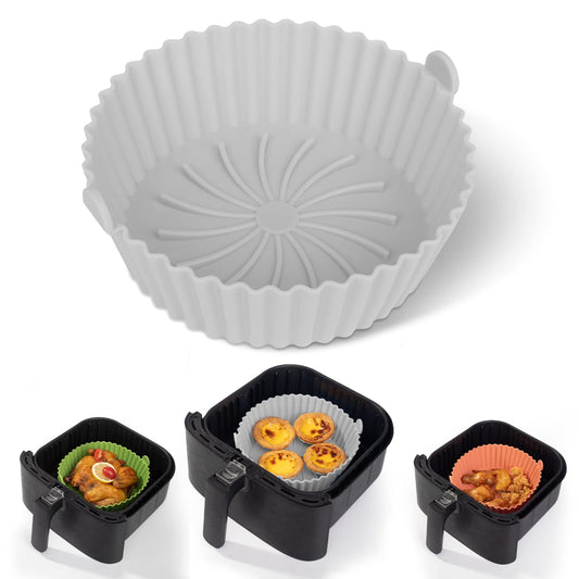 Loveuing Silicone Liners - Reusable Non-stick Pot Liner Compatible with COSORI Air Fryer Basket Accessories (Large - 6.3 Inch, Fit 3 to 4.5 Qt, Gray)