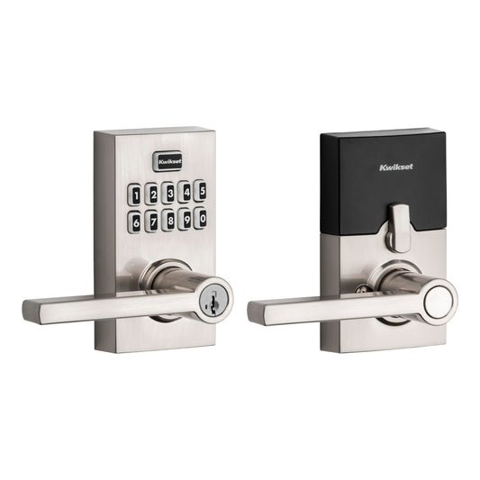 Kwikset SmartCode 917 Keypad Keyless Entry Contemporary Residential Electronic Lever Lock Deadbolt Alternative with Halifax Door Lever and SmartKey Security, Satin Nickel