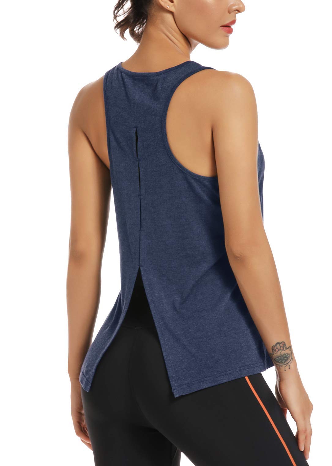 Muzniuer Womens Workout Tank Tops-Open Back Yoga Tank Tops Running Activewear Loose Fit Soft Shirts for Women Blue S