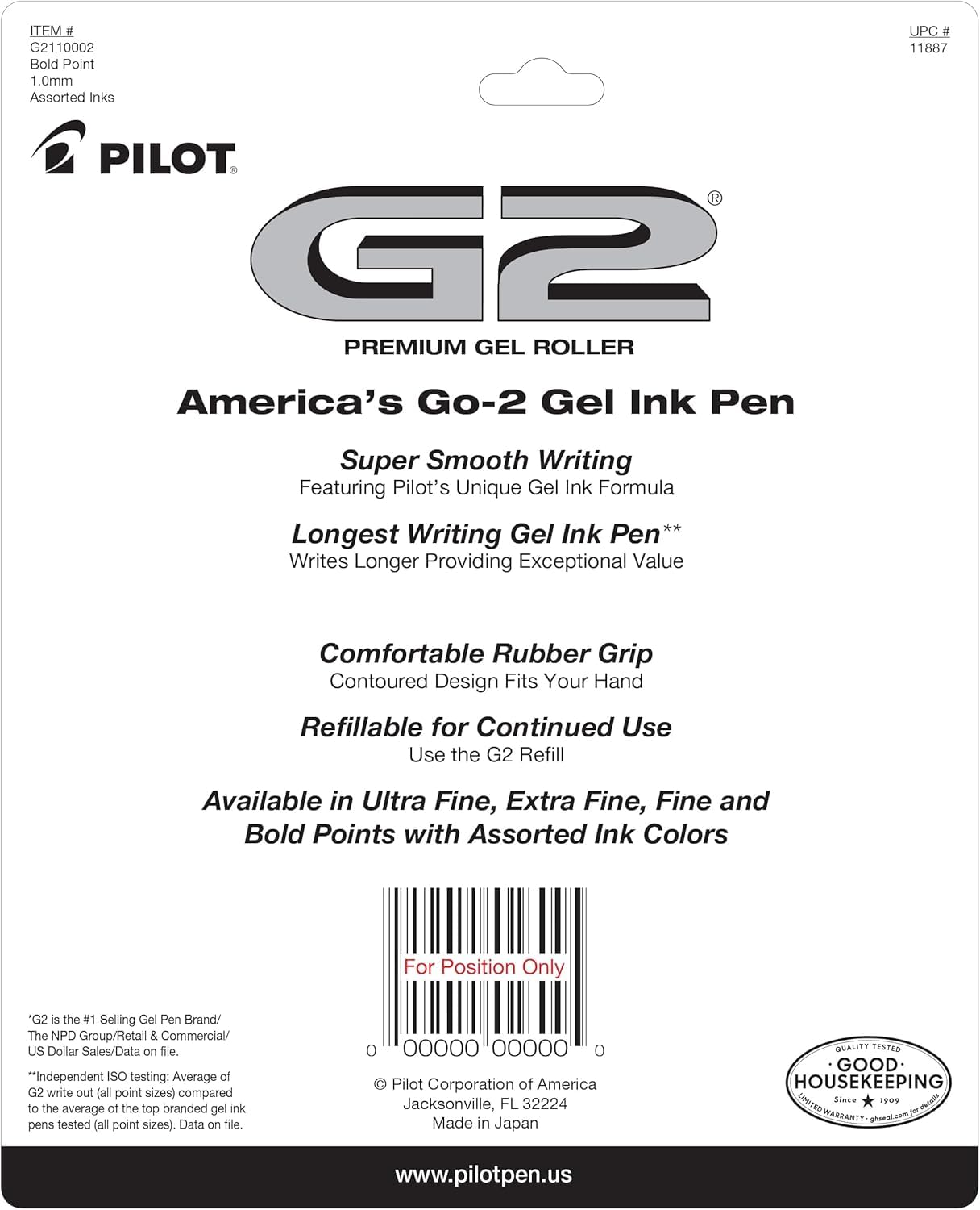 PILOT G2 Premium Retractable Gel-Ink Rolling Ball Pens, Bold Point (1.0mm), Assorted, 10-Pack, (11887)