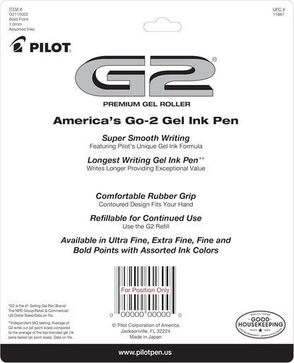 PILOT G2 Premium Retractable Gel-Ink Rolling Ball Pens, Bold Point (1.0mm), Assorted, 10-Pack, (11887)