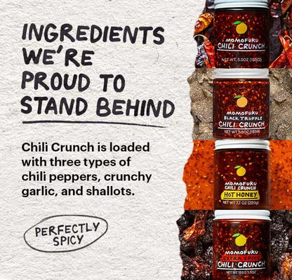 Momofuku Black Truffle Chili Crunch by David Chang, (5.5 Ounces), Chili Oil with Crunchy Garlic and Shallots, Spicy Chili Crisp with Real Truffle for Cooking as Sauce or Topping (Packaging May Vary)