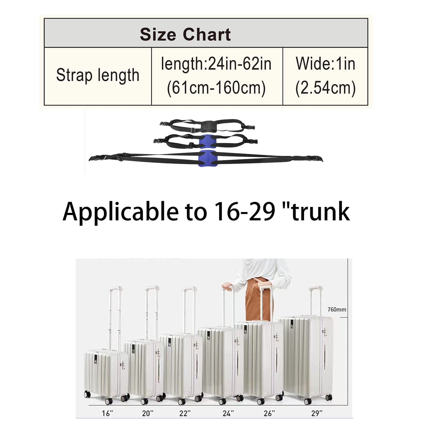 Luggage Straps Bag Bungee， Luggage Straps Suitcase Adjustable Belt，Add a Bag Easy to Travel Suitcase Elastic Strap Belt – (Black)