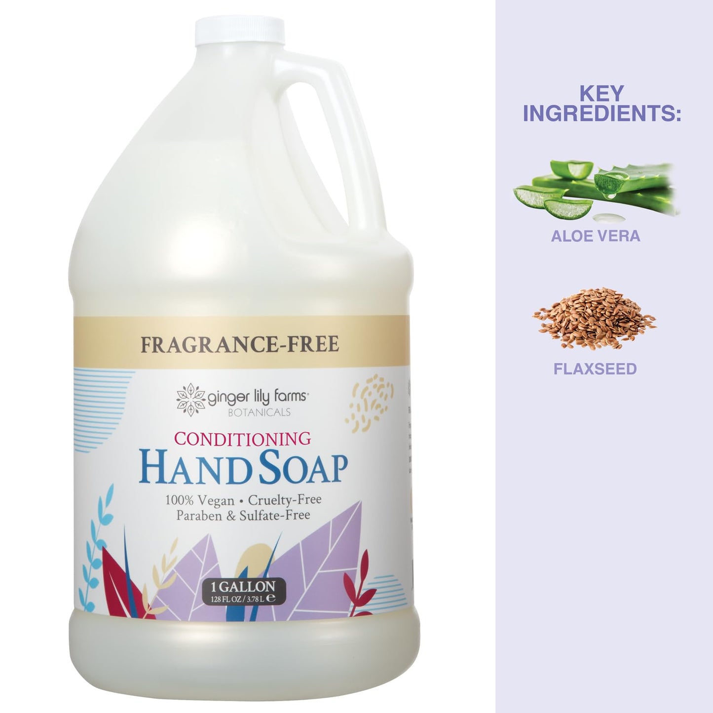 Ginger Lily Farms Botanicals All-Purpose Liquid Hand Soap Refill, Fragrance Free, 100% Vegan & Cruelty-Free, 1 Gallon