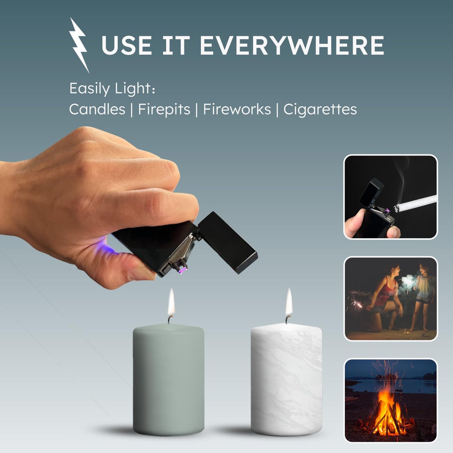 Lighter - Electric Lighter Windproof Double ARC Plasma Lighter USB Rechargeable with Battery Indicator - S2000 (Black.2000)