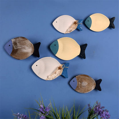 OECECR 2Pcs Wood Fish Nautical Beach Wall Decor, Wooden Hanging Coastal Wall Art Decor for Home, Lake House, Ocean Bathroom Decor - Blue