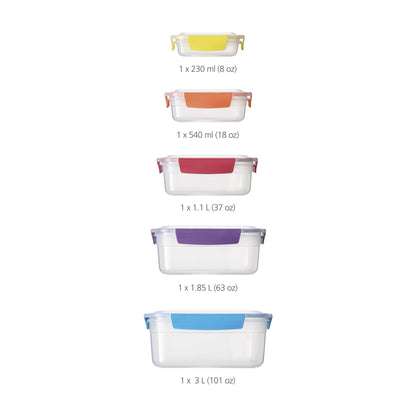 Joseph Joseph Nest Lock Plastic BPA Free Food Storage Container Set with Lockable Airtight Leakproof Lids, 10-Piece, Multi-Color