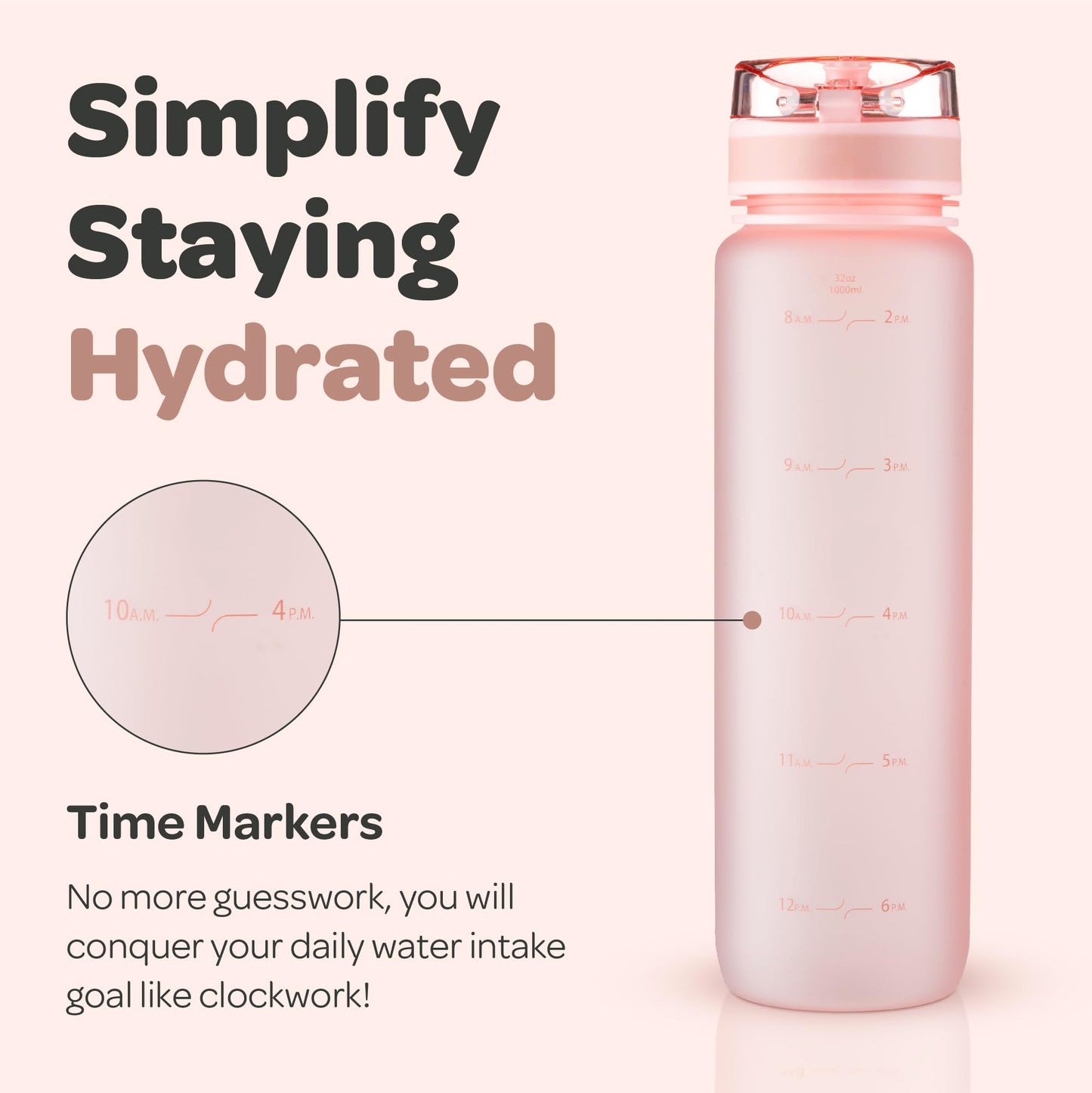 Hydracy Water Bottle with Time Marker -Large 32oz BPA Free & No Sweat Sleeve -Leak Proof Gym Bottle with Fruit Infuser Strainer & Times to Drink -Ideal for Fitness Sports & Outdoors