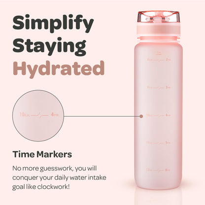 Hydracy Water Bottle with Time Marker -Large 32oz BPA Free & No Sweat Sleeve -Leak Proof Gym Bottle with Fruit Infuser Strainer & Times to Drink -Ideal for Fitness Sports & Outdoors