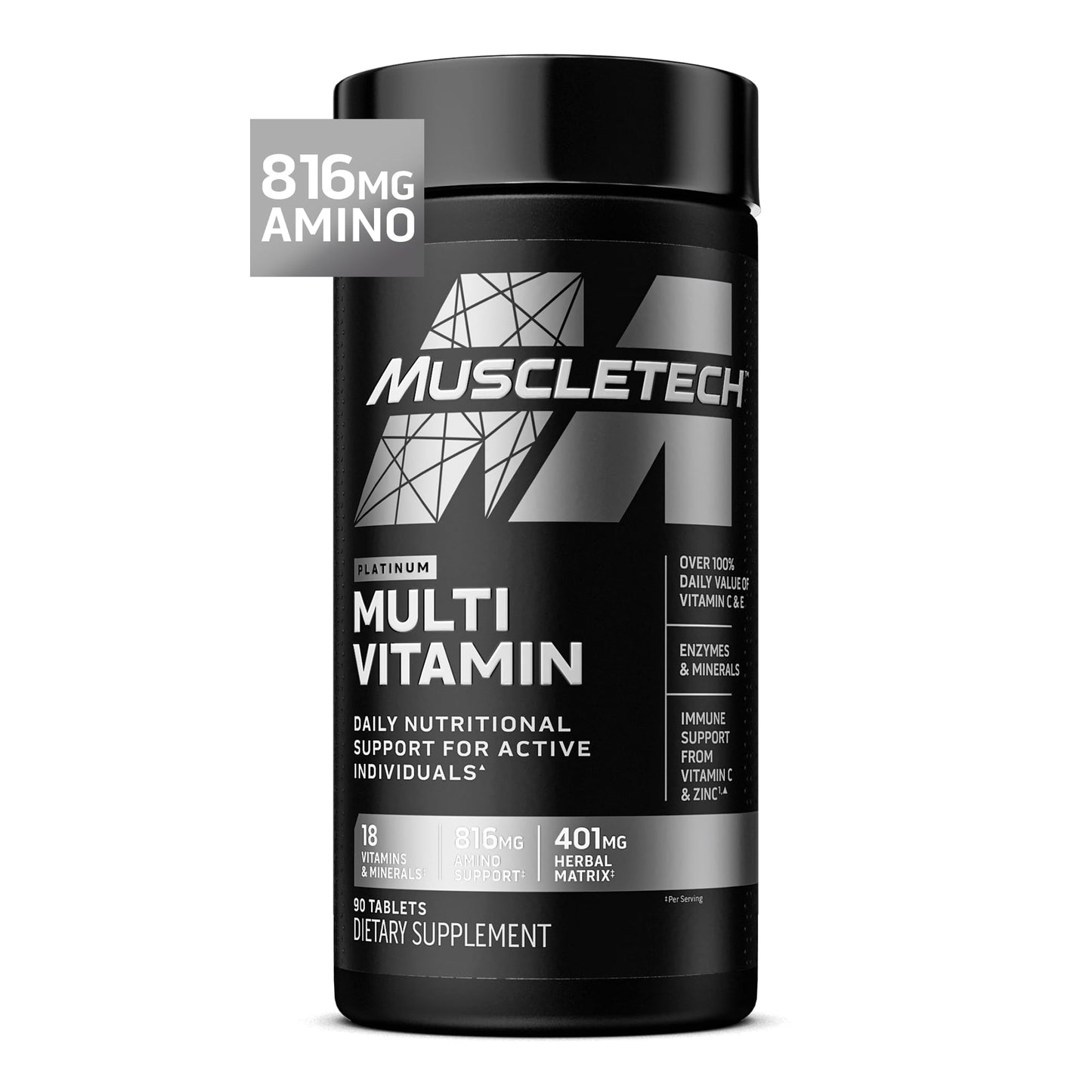 MuscleTech Platinum Multivitamins for Men & Women - Multi-Vitamin Supplement for Immune Support - 18 Vitamins & Minerals, Vitamin A C D E B6 B12 - Daily Workout Supplements for Men - 90 Capsules