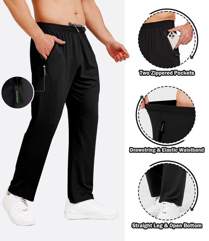 lomsoe 3 Pack Mens Athletic Pants with Zip Pockets Lightweight Sweatpants for Men Joggers Pants Quick Dry Workout Sweat Pants(Black,Black,Black,M)