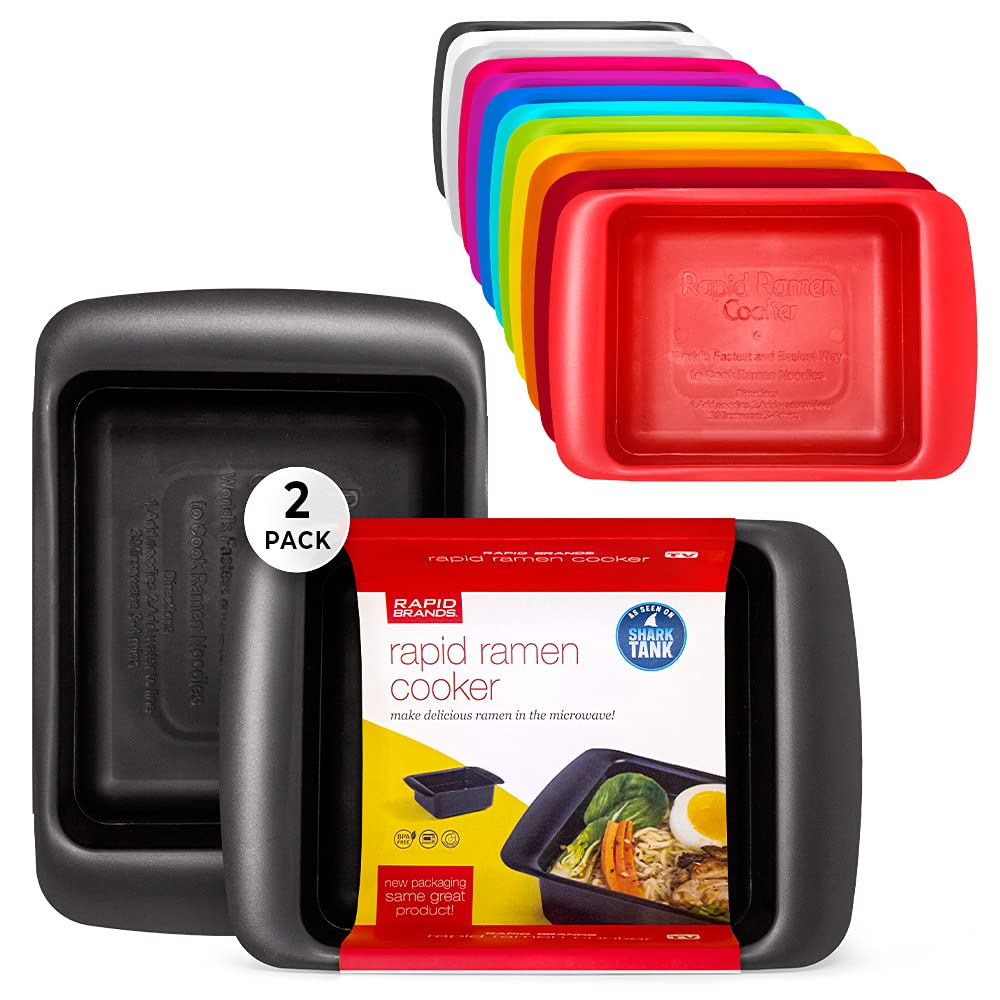 Rapid Ramen Cooker - Microwave Ramen in 3 Minutes - BPA Free and Dishwasher Safe | Perfect for Dorm, Small Kitchen, or Office (2-Pack,Black)
