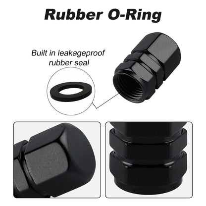 alpmosn Aluminum Tire Stem Valve Caps Wheel Valve Covers Car Dustproof Tire Cap Cover Accessories, Universal for SUV, Car, Bike and Motorcycle, Hexagon Shape (4PCS Black)