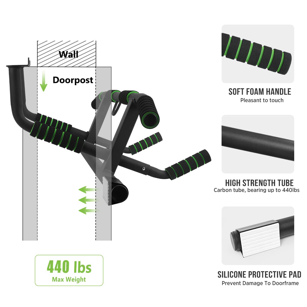 KAKICLAY 2025 Upgrade Multi-Grip Pull Up Bar with Smart Larger Hooks Technology - USA Original Patent, Designed, Shipped, Warranty