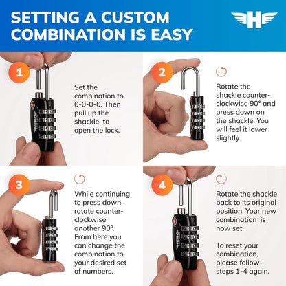 Hero Luggage Lock (Pack of 4) TSA Approved, Four-Digit Combination Padlock for Travel, Suitcases, Lockers, Backpacks