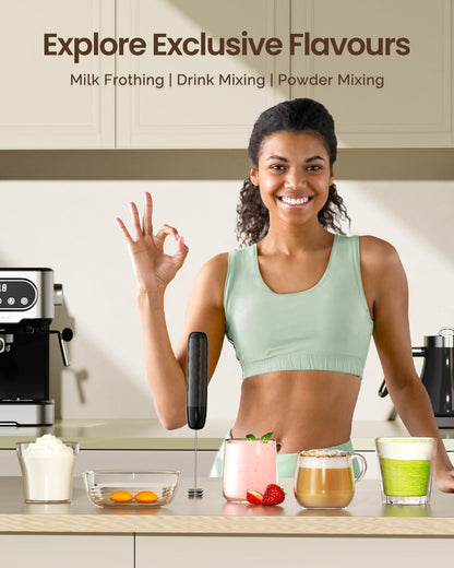 Maestri House Rechargeable Milk Frother, LunaFro Mini Handheld Electric Foam Maker Detachable Stainless Steel Whisk Drink Mixer Foamer Mini Blender for Matcha, Lattes, Cappuccino, No Stand