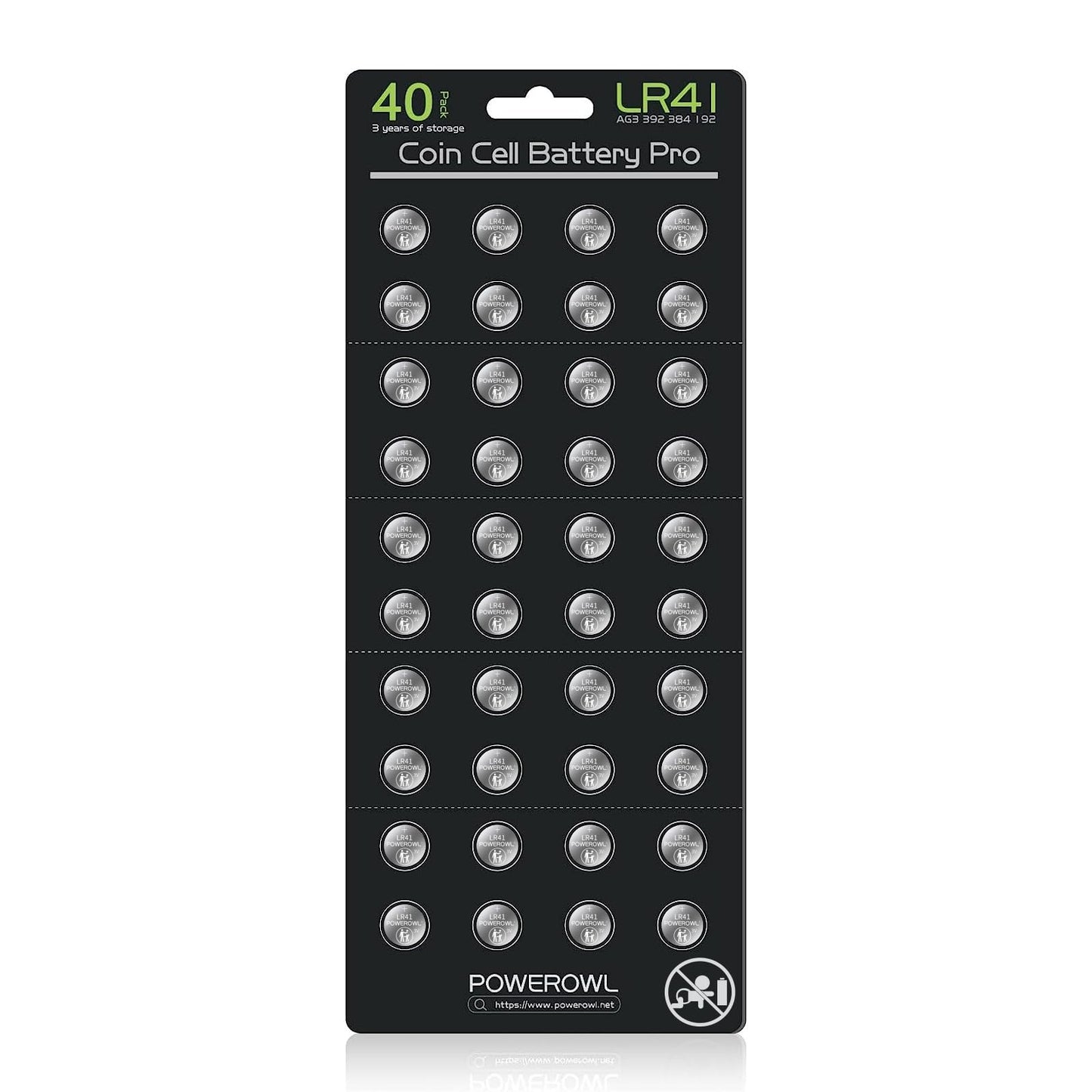 POWEROWL High Capacity LR41 Batteries 40 Pack, AG3 L736 392 384 192 Premium Alkaline Battery 1.5V Button Coin Cell Batteries