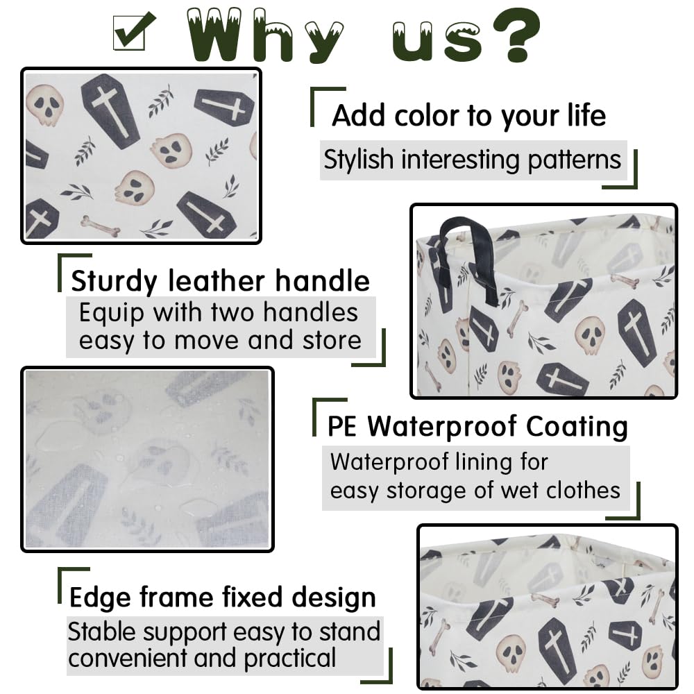 FXOCSHE Halloween goth thriller basket,Empty Halloween basket,Gothic home decor,Trick or Treat Basket for Boys and Girls,Waterproof collapsible storage box(Gothic)