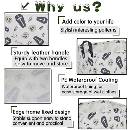 FXOCSHE Halloween goth thriller basket,Empty Halloween basket,Gothic home decor,Trick or Treat Basket for Boys and Girls,Waterproof collapsible storage box(Gothic)