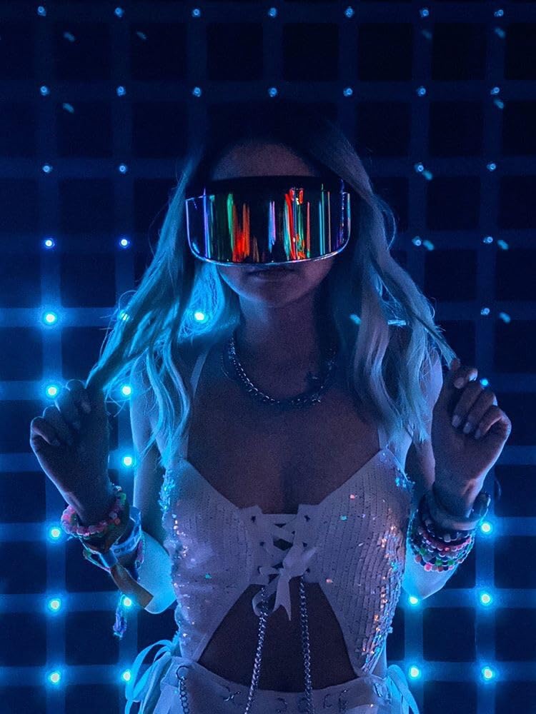 GloFX Rainbow Mirror Diffraction Visor Glasses – Cyberpunk Festival Essentials for Rave Outfits, Light Shows, Festivals & UV Protection, Must-Have Rave Accessories