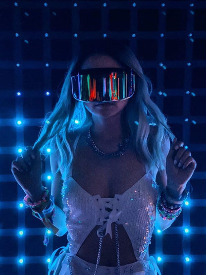 GloFX Rainbow Mirror Diffraction Visor Glasses – Cyberpunk Festival Essentials for Rave Outfits, Light Shows, Festivals & UV Protection, Must-Have Rave Accessories