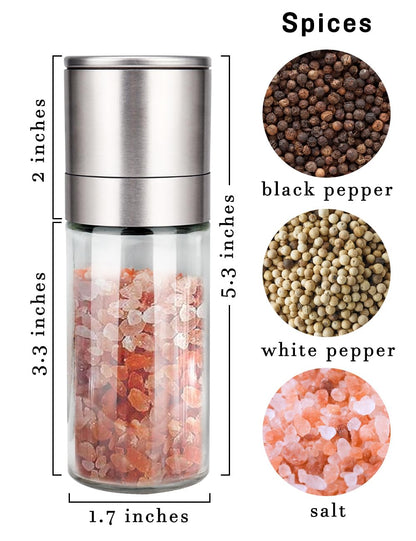 Gulex® Salt Grinder Pepper Mill, Refillable, Adjustable Coarseness Black Pepper Grinder, Stainless Steel Sea Salt Shaker with Ceramic Rotor(Seasoning not included)