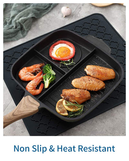 AMOAMI-Dish Drying Mat - Silicone Drying Pad - Heat Resistant - Kitchen Gadget - Black (12" x 16)