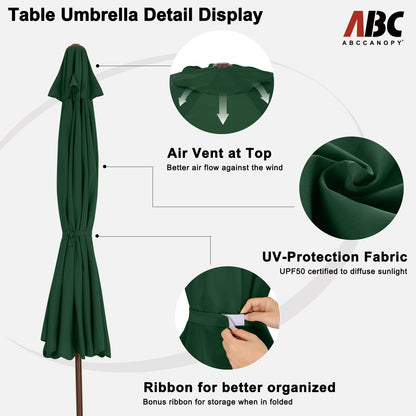 ABCCANOPY 9ft Scalloped Patio Umbrella, Outdoor Table Umbrella with Tilt and Crank, Fiberglass Ribs Deck Umbrella for Patio, Pool, Garden, Picnic (Green)