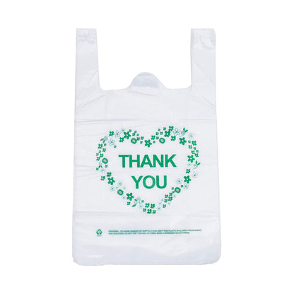 LazyMe Thank You T Shirt Bags White Plastic Grocery Bags with Handles,Standard Supermarket Size, 12 x 20 inch (50 pcs)