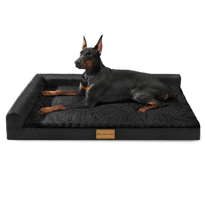 Patas Lague Orthopedic Dog Bed Large Sized Dog 36''X24'', Waterproof L Bolster Medium Pet Sofa Beds with Removable Washable Cover, Soft Comfortable Pet Couch Crate Mat with Nonskid Bottom, Black