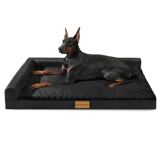 Patas Lague Orthopedic Dog Bed Large Sized Dog 36''X24'', Waterproof L Bolster Medium Pet Sofa Beds with Removable Washable Cover, Soft Comfortable Pet Couch Crate Mat with Nonskid Bottom, Black