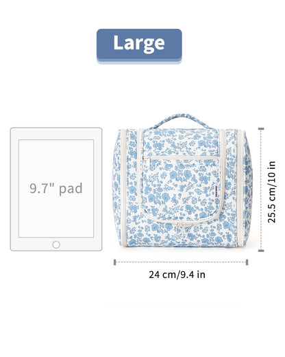 Narwey Hanging Toiletry Bag for Women Travel Makeup Bag Organizer Toiletries Bag for Cosmetics Essentials Accessories (Large, Little Blue Flower)