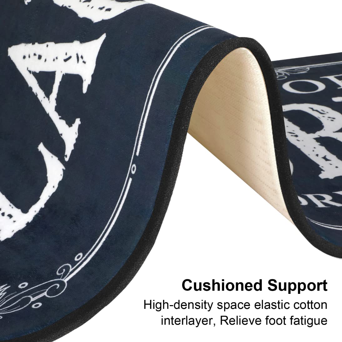 ROMAMIGO Non Slip Laundry Runner Rug - Farmhouse Kitchen Floor Mat for Mudroom and Bathroom - Black, 20 X 47 Inches