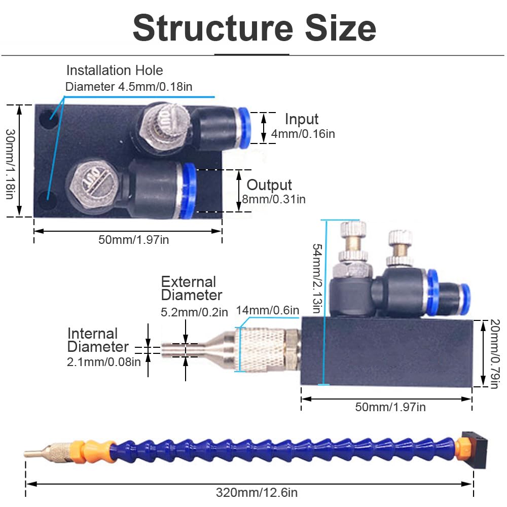 OriGlam Mist Coolant Lubrication Spray System for Metal Cutting Engraving Cooling Sprayer Machine for Air Pipe CNC Lathe Milling Drill