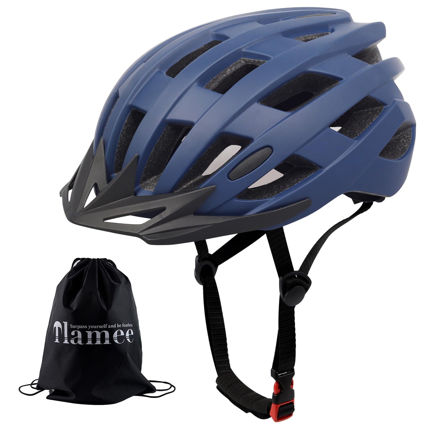 Adult Bike Helmets, Adjustable Mens Womens Bicycle Helmet, Lightweight Road Mountain Cycling Safety Sports Helmets with Detachable Visor Navy Blue L