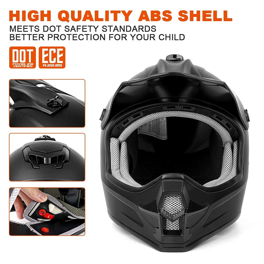 Orthrus DOT Certified Adult & Youth Helmet for Dirt Bike ATV Motocross Offroad Motorcycle Bike(MatteBlack,XL)
